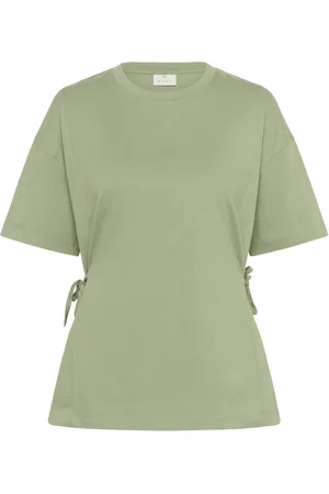 Kaffe Femme, Tops, Vert, Taille: 42 FR Tee Vert Huile avec Liens Latéraux