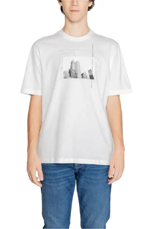 Armani Exchange Homme, Tops, Blanc, Taille: S T-shirt en coton imprimé