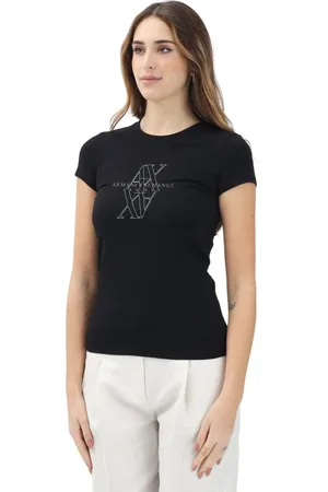 Armani Exchange Femme, Tops, Noir, Taille: 38 FR T-shirt Noir Moderne avec Logo