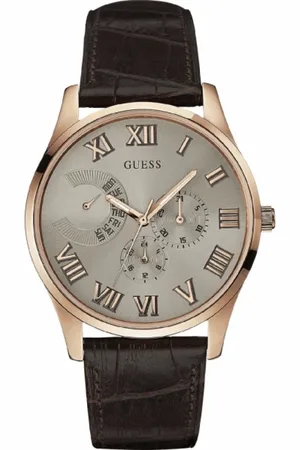 Guess Homme, Accessoires, Rose, Taille: ONE Size Montre en acier inoxydable et cuir, or rose