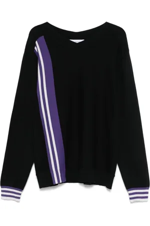 Kiko Kostadinov Homme, Pulls, Noir, Taille: L Pull noir à col en V avec détails rayés