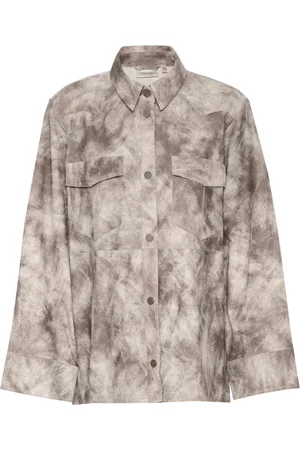 Gestuz Femme, Blouses et Chemises, Gris, Taille: 42 FR Chemisier blouse en daim gris vintage