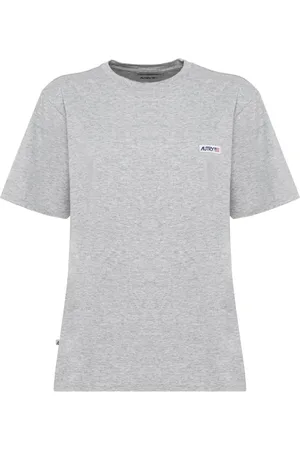 Autry Femme, Tops, Gris, Taille: 38 FR T-shirt Gris en Coton à Manches Courtes et Logo