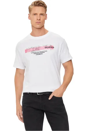 Guess Homme, Tops, Blanc, Taille: XL T-shirt en coton, imprimé classique