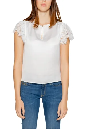 Guess Femme, Blouses et Chemises, Blanc, Taille: 36 FR Haut blanche en tricot avec fermeture boutonnée