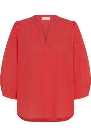 Kaffe Femme, Blouses et Chemises, Rouge, Taille: 36 FR Chemisier Hibiscus avec Manches ¾