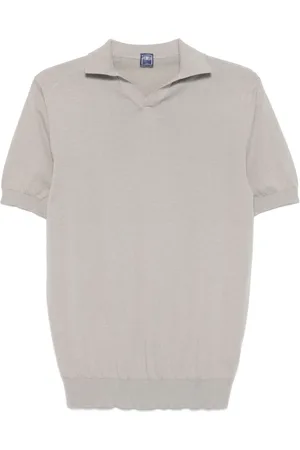FEDELI Homme, Tops, , Taille: M Polo en Coton avec Col en V