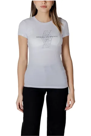 Armani Exchange Femme, Tops, Blanc, Taille: 36 FR T-shirt rond imprimé