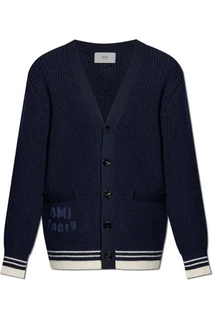 Ami Homme, Pulls, Bleu, Taille: L Gilet en Laine avec Logo