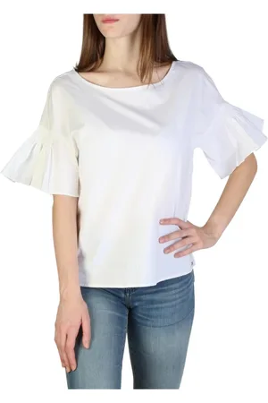 Armani Exchange Femme, Tops, Blanc, Taille: 36 FR Haut en coton avec logo