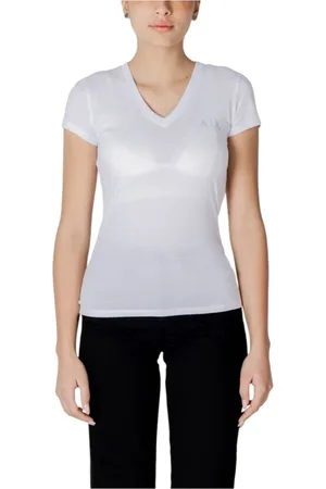 Armani Exchange Femme, Tops, Blanc, Taille: 44 FR T-shirt en coton à manches courtes et col en V