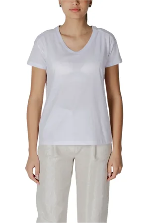 Armani Exchange Femme, Tops, Blanc, Taille: 44 FR T-shirt en coton à manches courtes et col en V