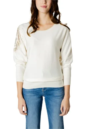 Guess Femme, Pulls, Blanc, Taille: 38 FR Top Leslie à manches chauve-souris et logo