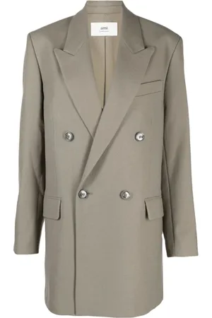 Ami Femme, Manteaux, Gris, Taille: 36 FR Veste gris tourterelle croisée