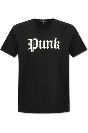 R13 Femme, Tops, Noir, Taille: 42 FR T-shirt ras du cou imprimé punk