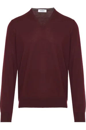 Gran Sasso Homme, Pulls, Rouge, Taille: L Pull en Laine Mérinos Col V