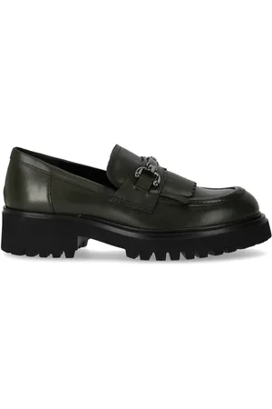 Guglielmo Rotta Femme, Chaussures, Vert, Taille: 37 EU Mocassin vert militaire avec franges et bride