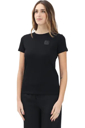 Armani Exchange Femme, Tops, Noir, Taille: 44 FR T-shirt noir avec design minimaliste