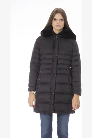 BALDININI Femme, Vestes, Noir, Taille: 46 FR Élégante Veste Longue en Duvet avec Détail Monogramme