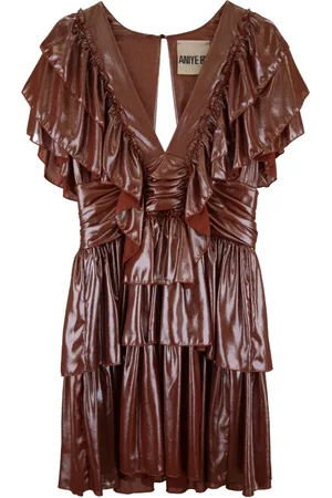 ANIYE BY Femme, Robes, Rouge, Taille: 38 FR Petite Robe Rouge à Col en V et Volants