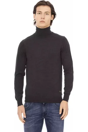 BALDININI Homme, Pulls, Gris, Taille: S Pull ras du cou gris en tissu avec monogramme en métal