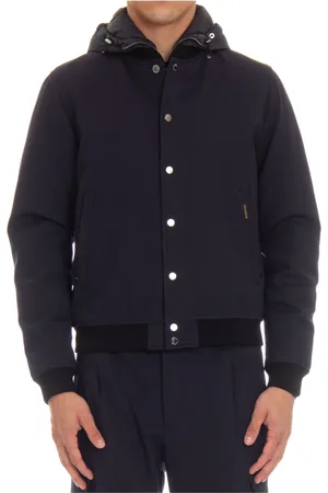 MOORER Homme, Vestes, Bleu, Taille: L Bomber Bleu avec Capuche Amovible