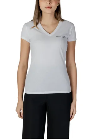 Armani Exchange Femme, Tops, Blanc, Taille: 36 FR T-shirt élégante à imprimé et col en V