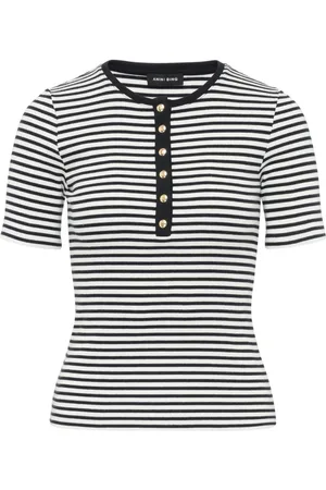 ANINE BING Femme, Tops, Noir, Taille: 38 FR T-shirt en coton rayé à col montant