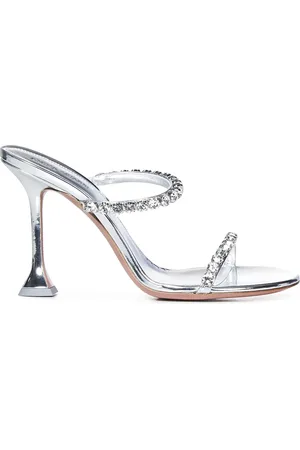 Amina Muaddi Femme, Chaussures, Gris, Taille: 37 EU Sandales Argentées à Cristaux