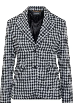 VERSACE Femme, Vestes, Noir, Taille: 36 FR Blazers Pied de Poule à Deux Boutons