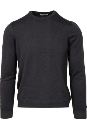 Gran Sasso Homme, Pulls, Noir, Taille: M Pull Italien en Laine Col Rond Côtelé