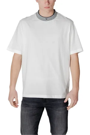 Armani Exchange Homme, Tops, Blanc, Taille: M T-shirt en coton uni, col rond