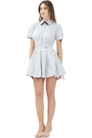 Elisabetta Franchi Femme, Robes, Bleu, Taille: 40 FR Robe rayée en coton avec coupe slim