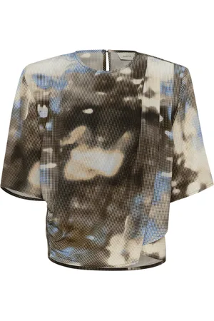 Gestuz Femme, Blouses et Chemises, Multicolore, Taille: 34 FR Chemisier Bleu à Imprimé Abstrait et Manches Courtes