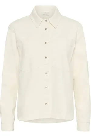 Kaffe Femme, Vestes, Blanc, Taille: 38 FR Chemise Blouse Courte en Denim Blanc Cassé