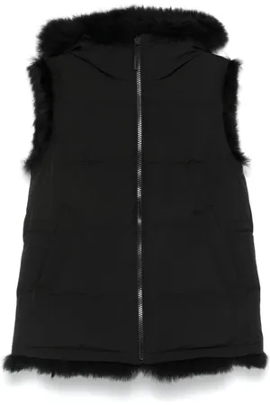YVES SALOMON Femme, Vestes, Noir, Taille: 36 FR Gilet Noir Rembourré Réversible à Capuche