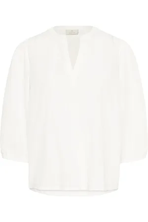 Kaffe Femme, Blouses et Chemises, Blanc, Taille: 48 FR Chemisier Simple avec Manches ¾