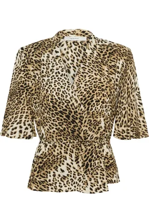 Gestuz Femme, Blouses et Chemises, Brun, Taille: 34 FR Chemisier cache-cœur à imprimé léopard