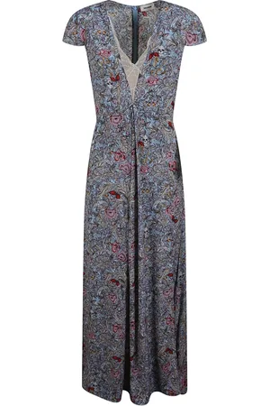 Zadig & Voltaire Femme, Robes, Gris, Taille: 36 FR Robe fleurs britanniques col en V