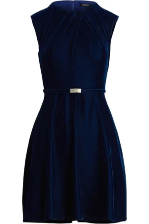 Ralph Lauren Femme, Robes, Bleu, Taille: 36 FR Robe Patineuse en Velours Bleu