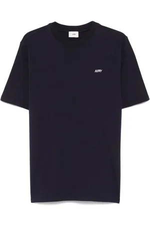 Autry Homme, Tops, Bleu, Taille: S T-shirt bleu à col rond avec logo brodé
