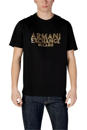 Armani Exchange Homme, Tops, Noir, Taille: 2XL T-shirt en coton imprimé stylé