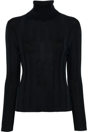 Allude Femme, Pulls, Noir, Taille: 38 FR Pull Col Roulé en Laine Bleu Nuit