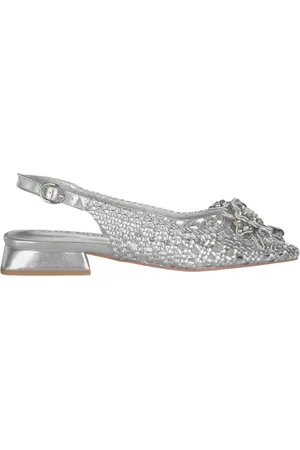 Alma en Pena Femme, Chaussures, Gris, Taille: 38 EU Mocassin plat en raphia avec fleur bijou