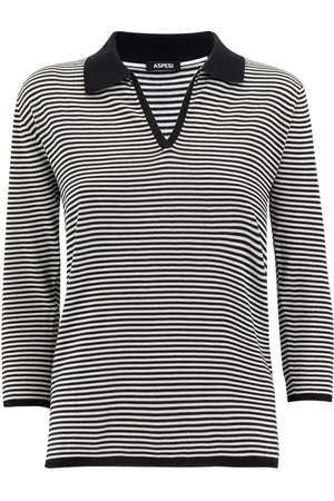 Aspesi Femme, Tops, Noir, Taille: 40 FR Polo Rayé Sans Boutons