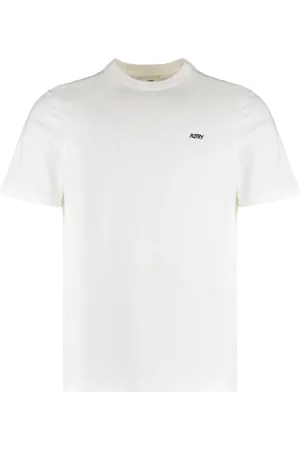 Autry Homme, Tops, Blanc, Taille: S T-shirt en coton à col rond côtelé