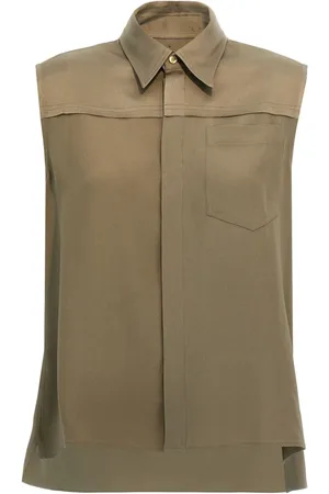 Ami Femme, Blouses et Chemises, Vert, Taille: 40 FR Chemise sans manches verte avec poche poitrine