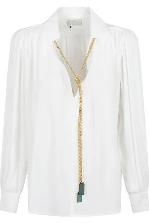 Elisabetta Franchi Femme, Blouses et Chemises, Blanc, Taille: 38 FR Chemise ivoire à col en V et maillons