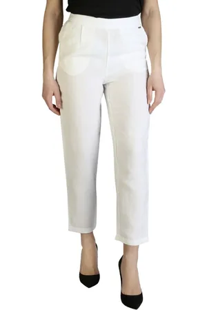 Armani Exchange Femme, Pantalons, Blanc, Taille: 34 FR Pantalon en lin mélangé, coupe courte