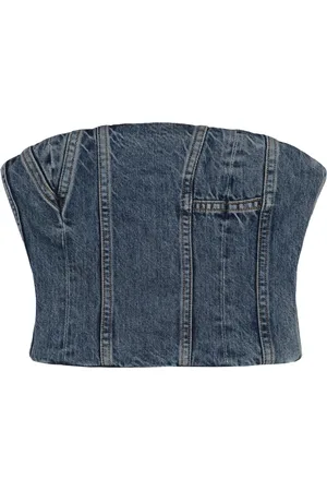 AMIRI Femme, Tops, Bleu, Taille: 40 FR Top en jean délavé avec surpiqûres apparentes